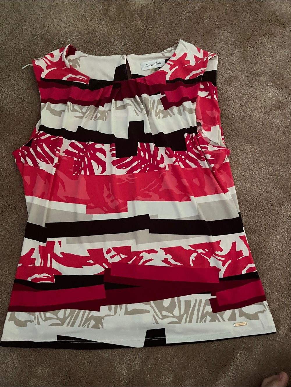 Calvin Klein Red Black White Patterned Sleeveless Tank